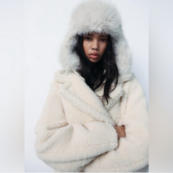 Zara Faux Fur Fleece Coat Size S - Picture 10 of 12